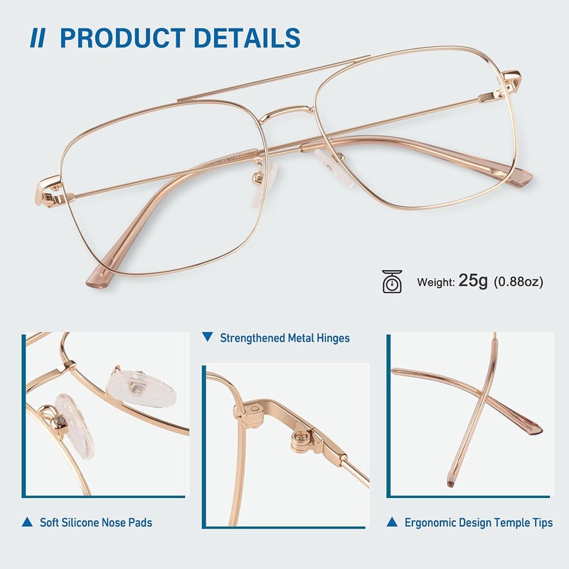 GQUEEN Fake Glasses Women Men Clear Lens Metal Frame UV400 Protection Fashion Retro Pilot Style Eyeglasses - Image 3